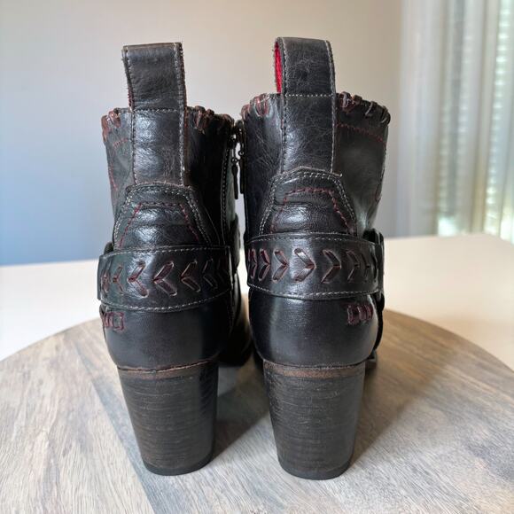 NEW Bed Stu Tania Black Rustic Crimson Ankle Boots 8.5 Women’s Handmade Mexico - Picture 8 of 14